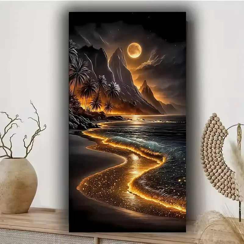 Golden Beach 5D Diamond Art Sea Beach Diy Diamond Painting Full Square Round Diamond Mosaic Jewelry Cross Stitch For Home Decor