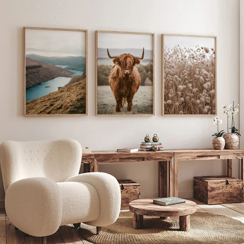 High Cow Nature Photography Landscape Wall Art Canvas Posters Aesthetic Prints Decorative Paintings Pictures for Home Room Decor