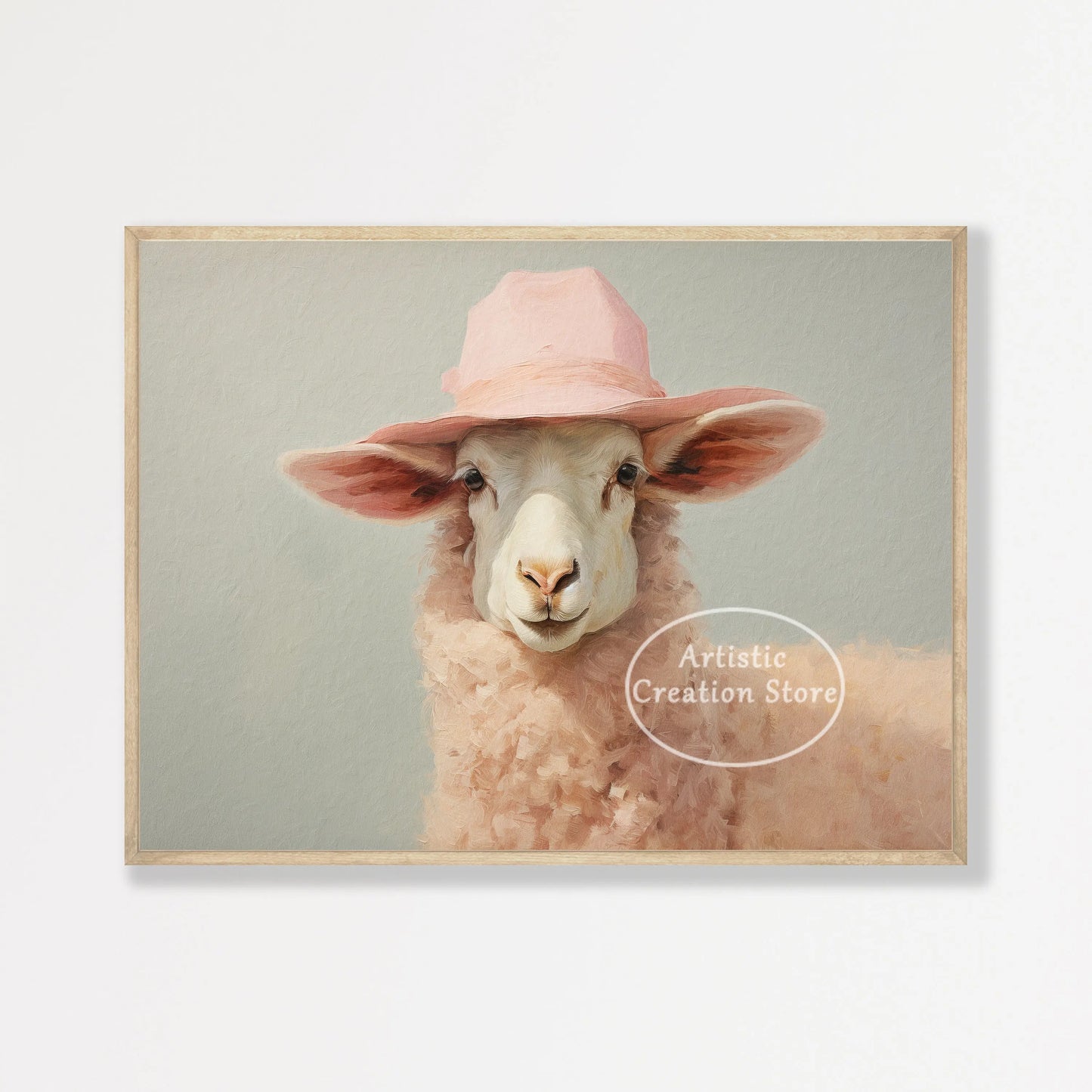Countryside Highland Sheep Poster Modern Farmhouse Wall Art Pink Sheep Animals Print Canvas Painting Wall Living Room Home Decor