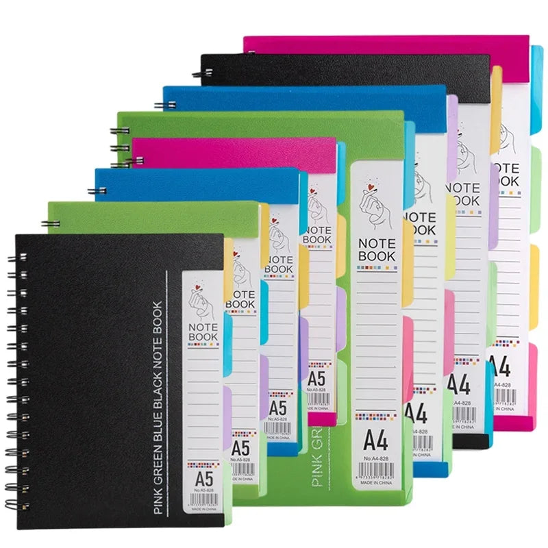 96-Sheet Spiral Notebook with 4 Divider Pages A4/A5 Sizes Lined Pages