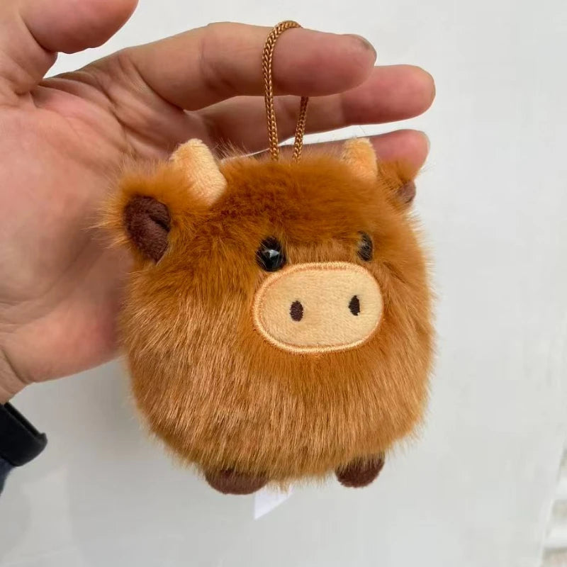 Kawaii Highland Cow Plush Pillow PP Bull Keychain Super Soft Stuffed Animal Car Ornament Cute Fur Plushie Pendant Birthday Gift