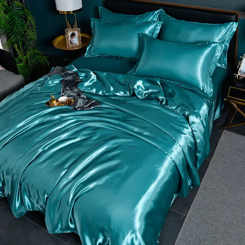 Luxury Mulberry Silky Blending Bedding Set Queen High-end Satin Duvet Cover Set with Sheet Soft Skin Friendly Silky Bedding Sets