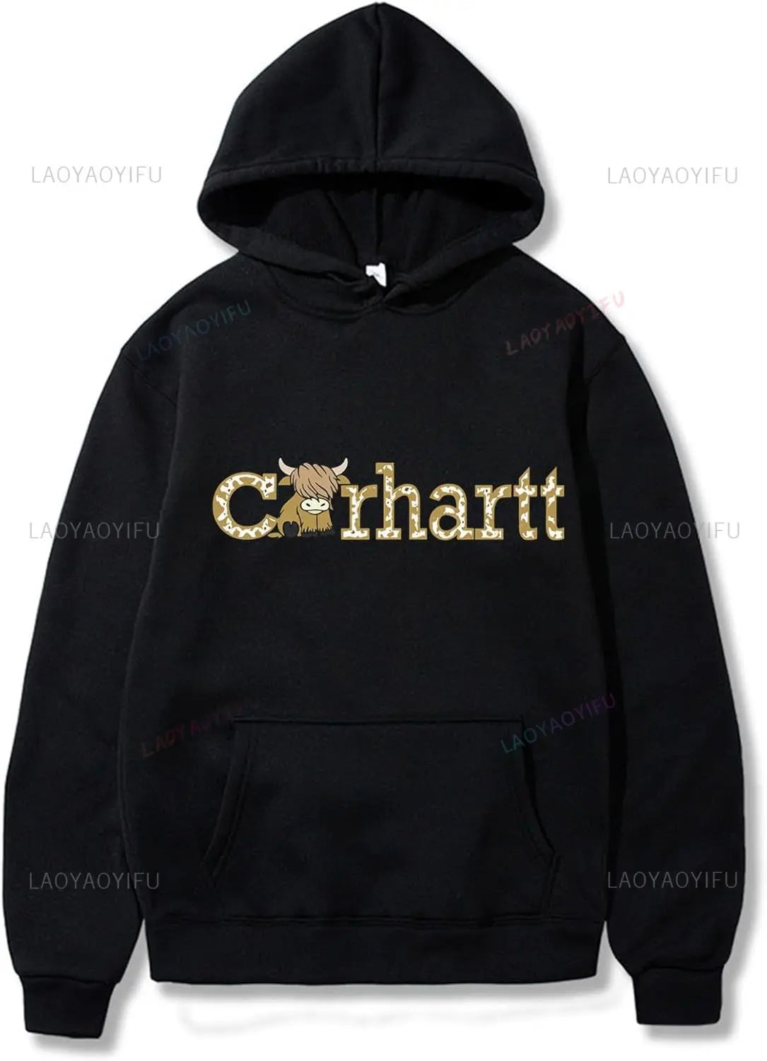 Cozy Women's Cow Print Hoodie - Western Highland Cattle Long Sleeve Pullover Top  Hoodie Essentials Hoodie