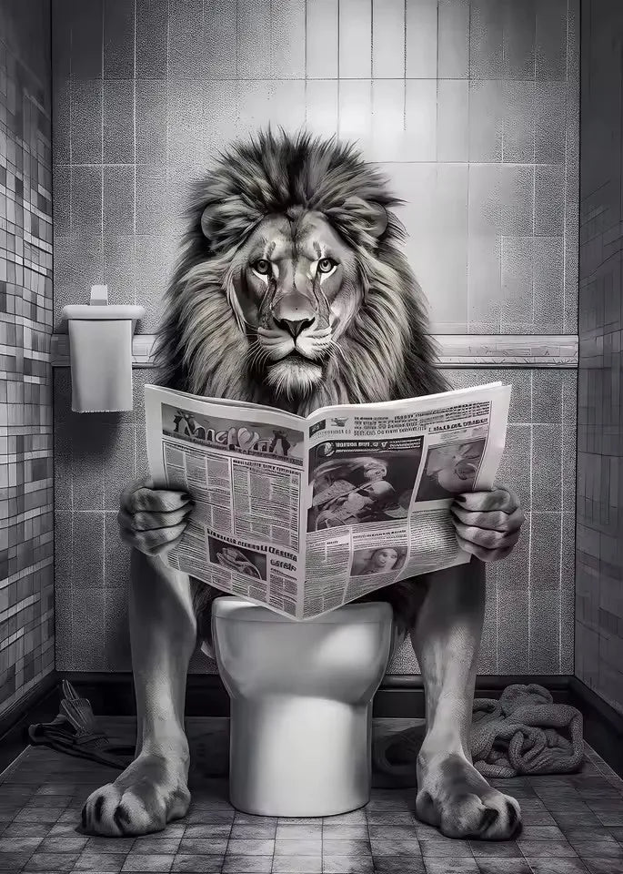 Diamond art painting Funny Bathroom Lion Cow Sitting on Toilet Reading Newspaper 5D  diamond embroidery Modern Home Wall Decor