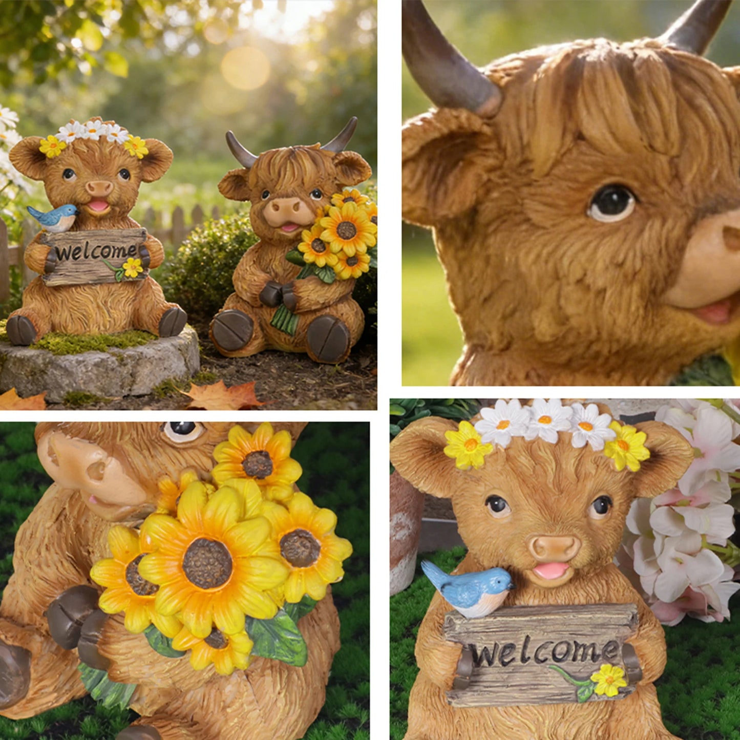 Resin Highland Cow Sculpture Outdoor Decorative Statue Garden Courtyard Terrace Crafts Decorative Ornament