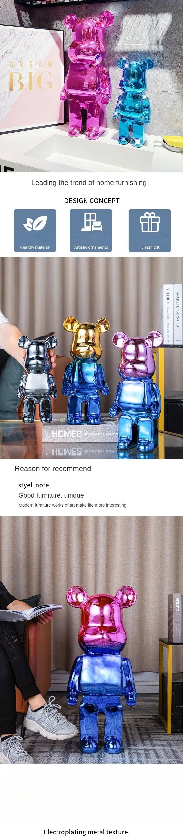 Delicate Bears Figurines Luxury Ceramics Violent Bear Statue Kawaii Cartoon Bear Sculptures Desk Decoration Home Accessories
