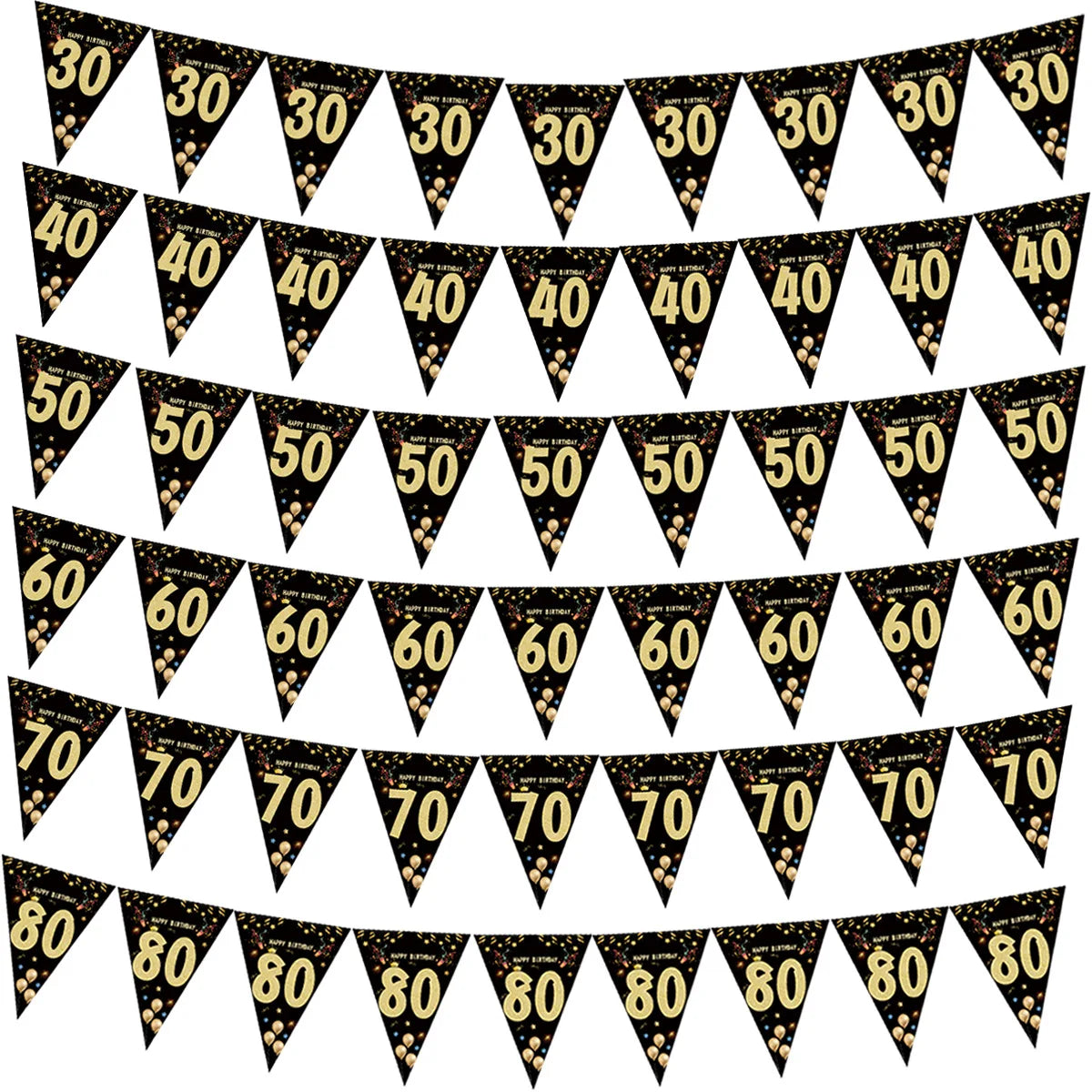 18 21 30 40 Year Happy Birthday Paper Banners Birthday Party Decorations Adult Black Gold Anniversary Party Supplies Photo Props