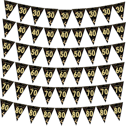 18 21 30 40 Year Happy Birthday Paper Banners Birthday Party Decorations Adult Black Gold Anniversary Party Supplies Photo Props