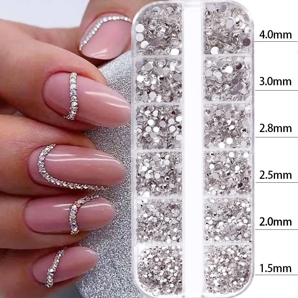 12grids Half Round Pearls Beads 3D Nail Charms 1.5/2/2.5/3/4/5mm White Flatback Pearls Nail Jewelry Nail Craft Pearl Rhinestones