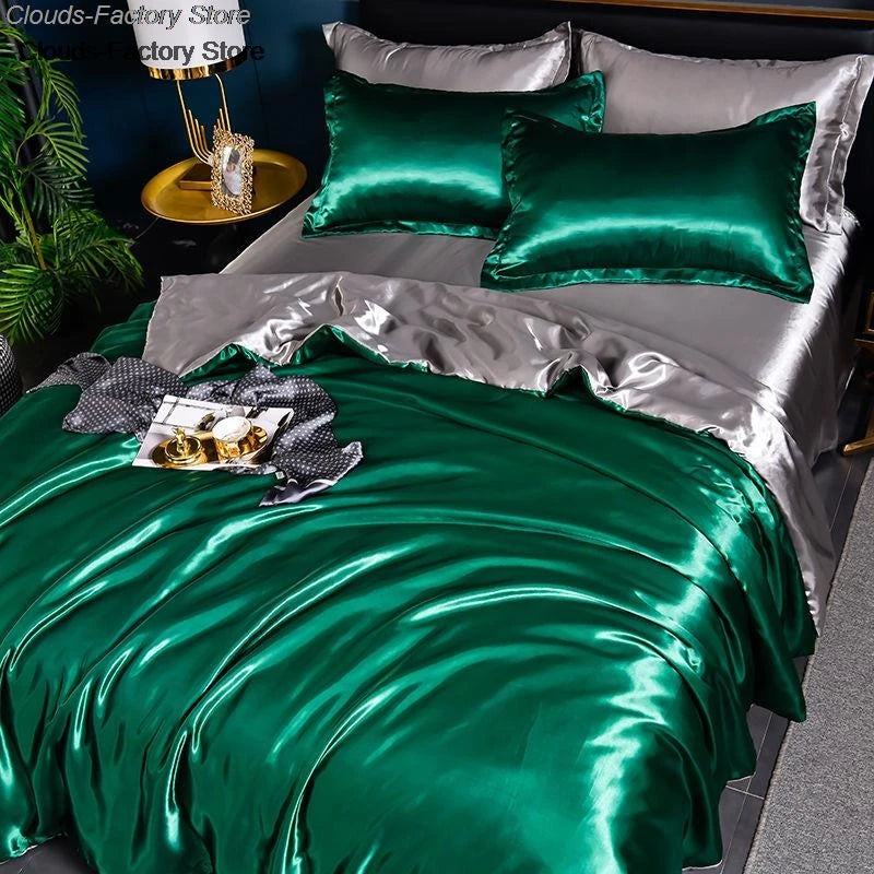 Luxury Mulberry Silky Blending Bedding Set Queen High-end Satin Duvet Cover Set with Sheet Soft Skin Friendly Silky Bedding Sets