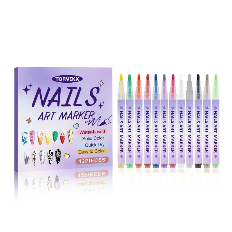 12Pcs Nail Marker Drawing Acrylic Paint Pens Nail Art Graffiti Pen Set Waterproof Nail Painting Manicure Extra Fine 0.5mm