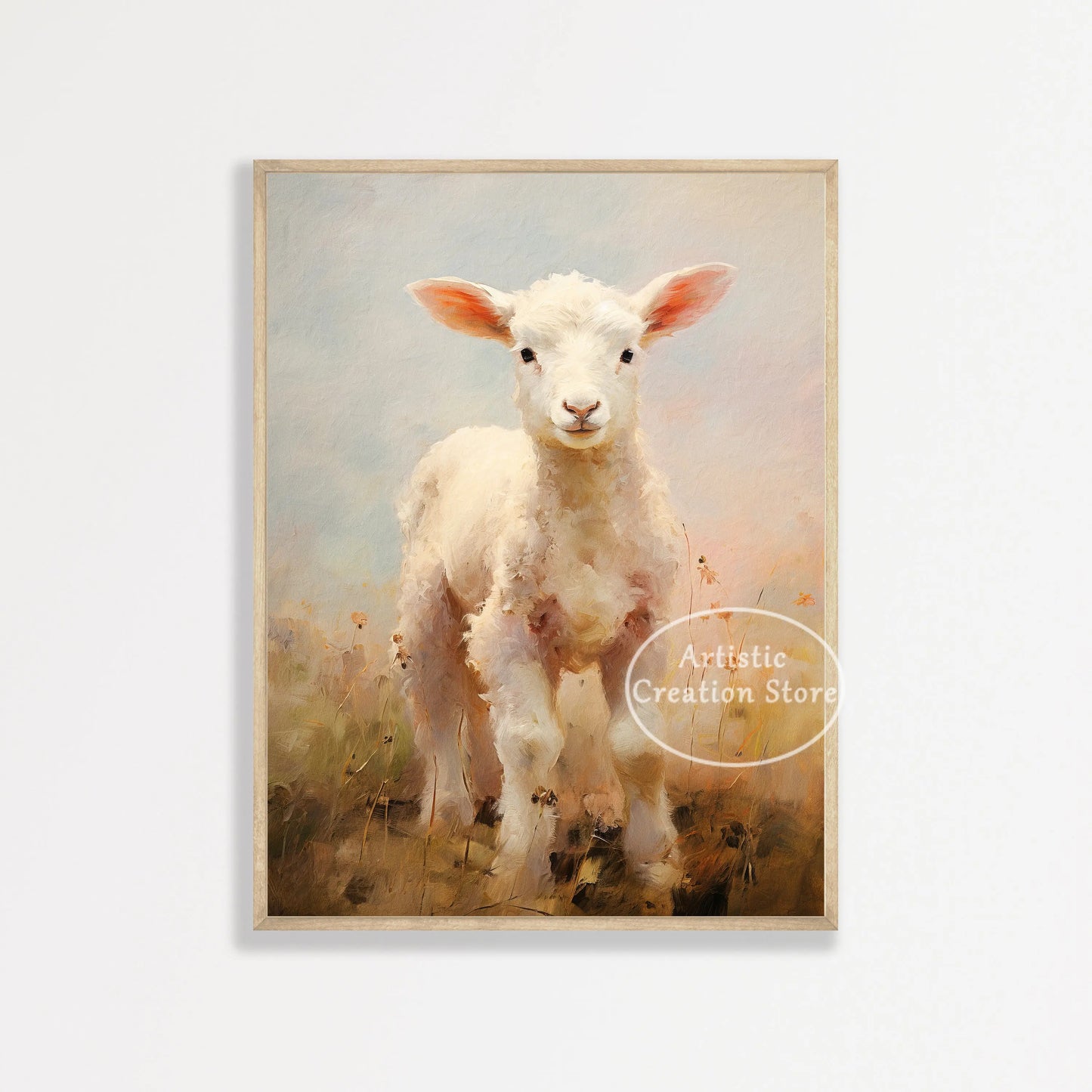 Countryside Highland Sheep Poster Modern Farmhouse Wall Art Pink Sheep Animals Print Canvas Painting Wall Living Room Home Decor