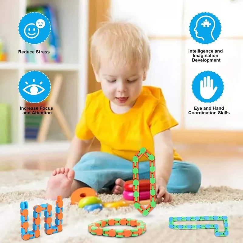 24Links Fidgets Wacky Tracks Toys Classroom Students Gifts Sensory Autism Snap Fidget Click Toy for Kids Adults Stress Relief