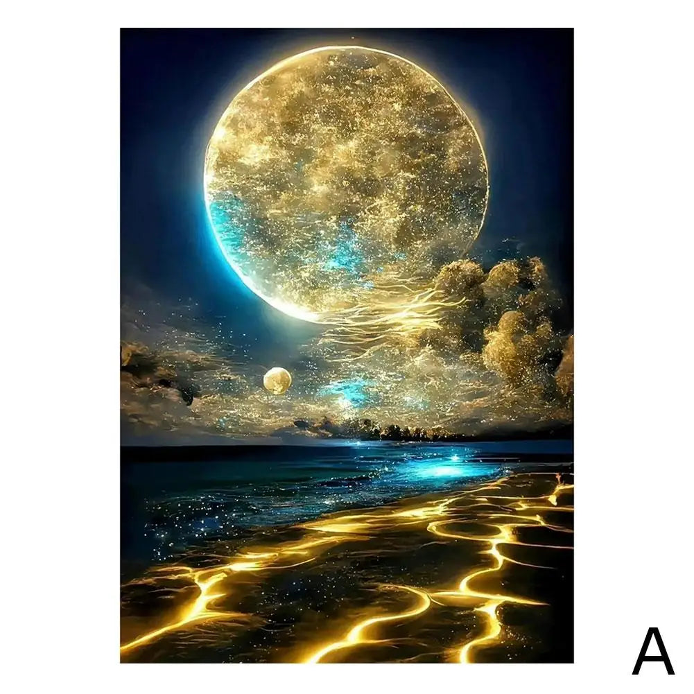 5D Diy Diamond Painting Moonlight Beach Diamond Art Kits Full Square Round Embroidery Mosaic Fantasy Landscape Wall Decor