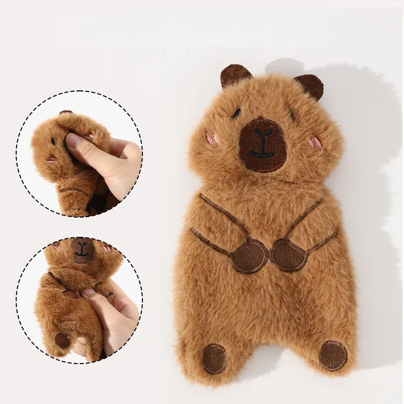 Plush Capybara Bear Squeaky Toys: Cute Brown Bear Chew-Resistant Stuffing-Free Dog & Cat Toy for Self-Play