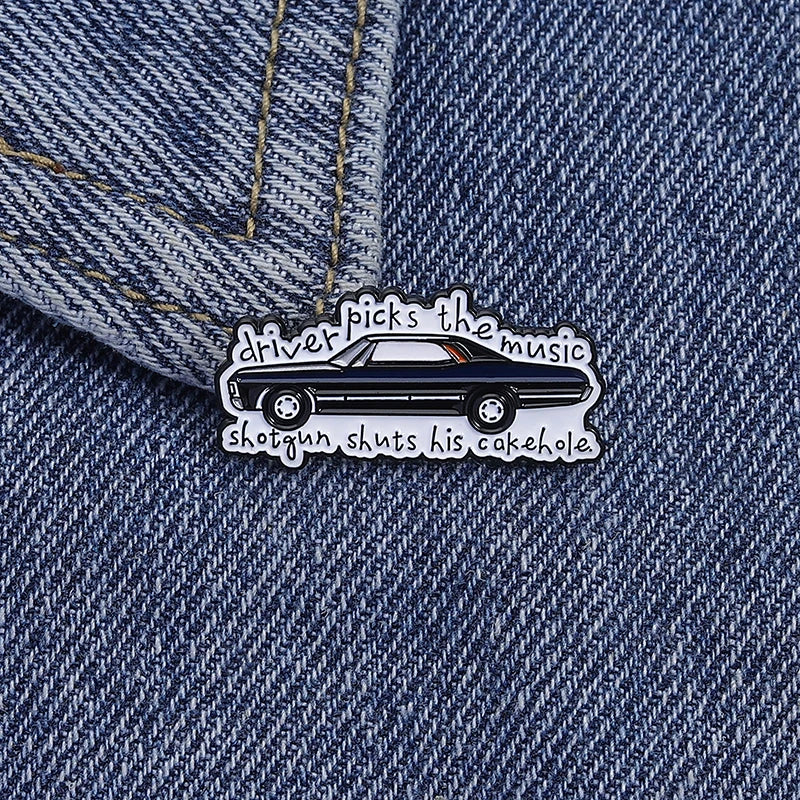 Supernatural TV Show Enamel Pin Driver Picks the Music Gun Shuts His Cakehole Metal Brooch Lapel Badge Jewelry Gift For Friends