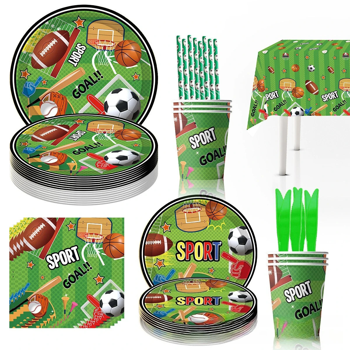 20pcs Rugby Football Basketball Baseball Sports Themed Birthday Party Decoration Tableware Set Holiday Party Decoration Supplies