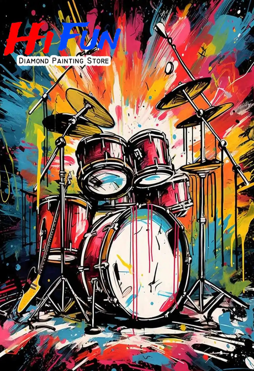 5D Diamond Painting Jazz Music Street Art with Drums Handmade Diamond Embroidery Cross Stitch Living Room Bedroom Decoration