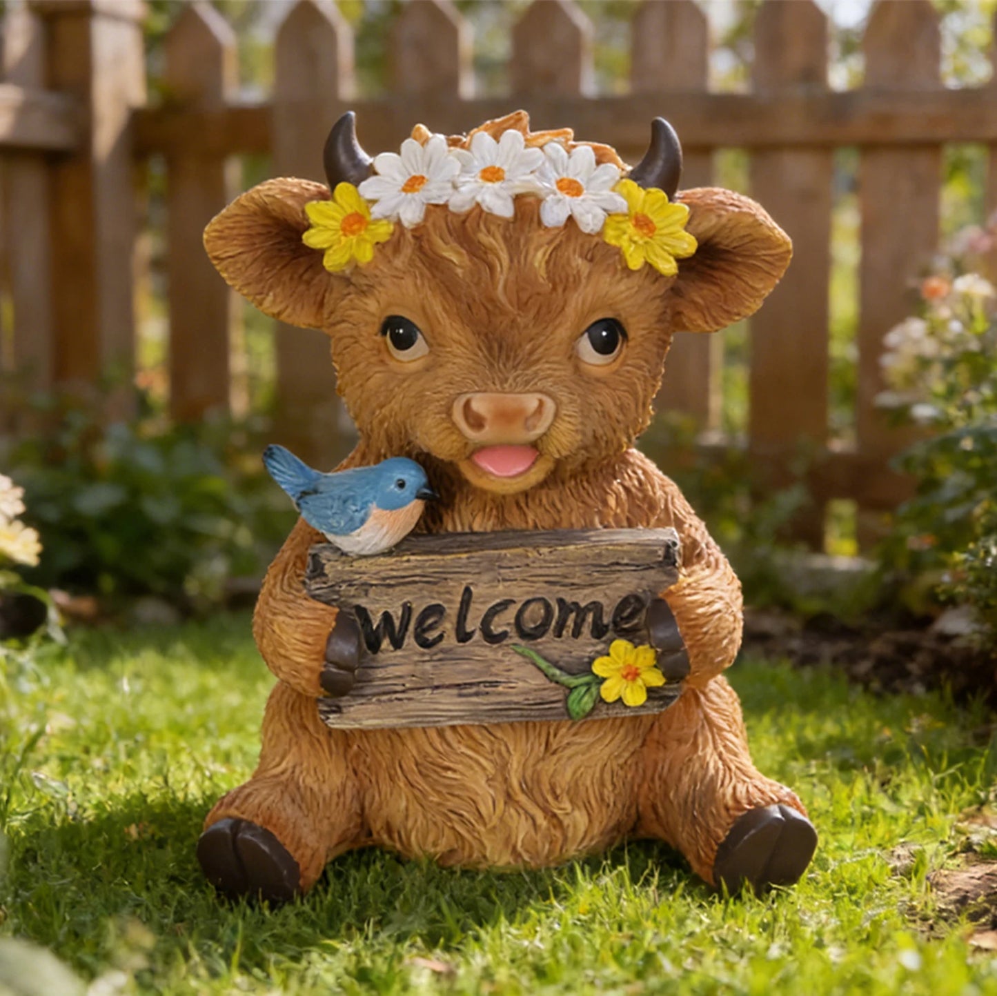 Resin Highland Cow Sculpture Outdoor Decorative Statue Garden Courtyard Terrace Crafts Decorative Ornament