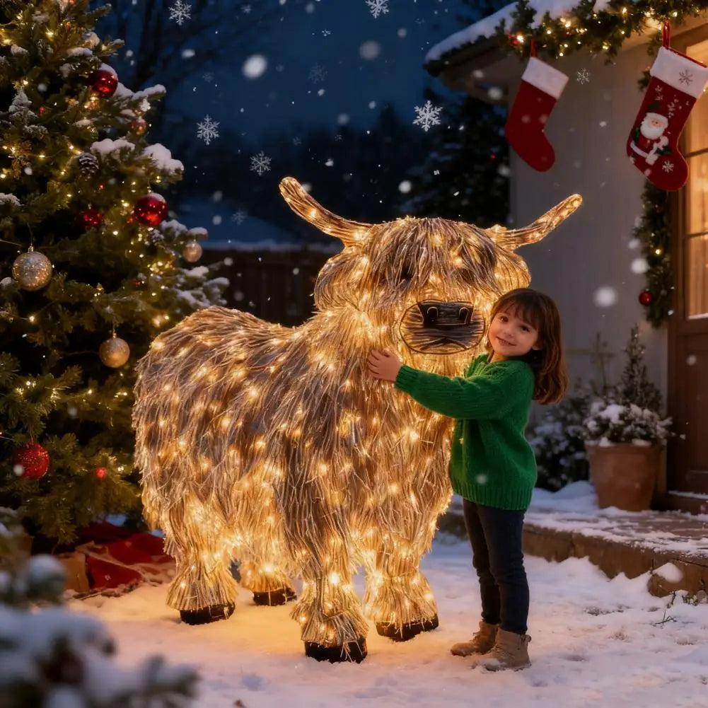 Highland Cow Ornament Led Light-up Highland Cow Ornament Glowing Cattle Statue for Indoor Outdoor Decor Garden Lawn Farmhouse