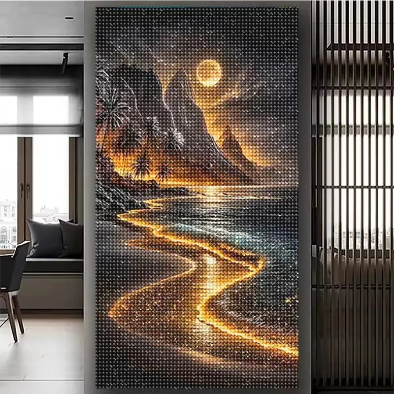 Golden Beach 5D Diamond Art Sea Beach Diy Diamond Painting Full Square Round Diamond Mosaic Jewelry Cross Stitch For Home Decor