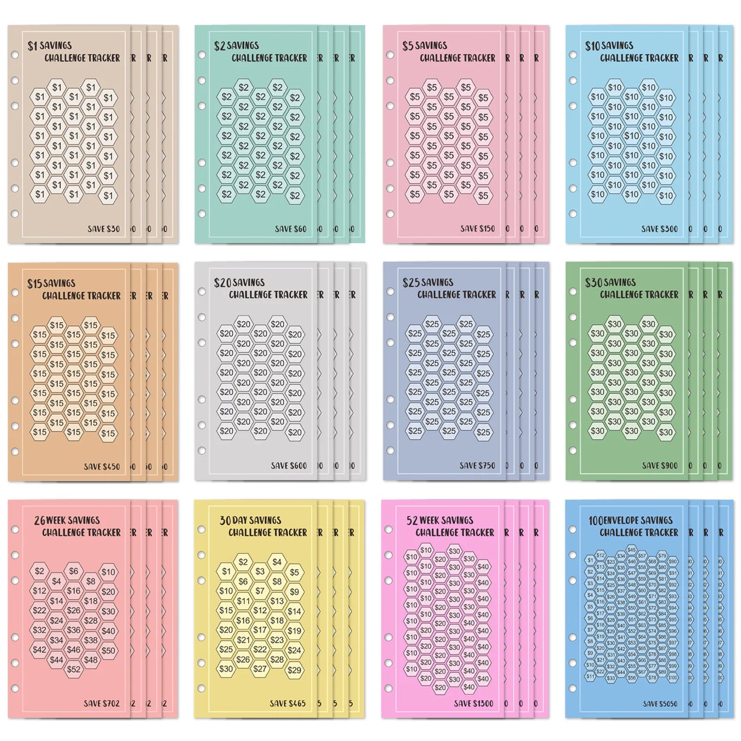 100 Envelopes Eave Money, 52 Weeks Save Challenge, 30 Days Save, Euros USD Cash Envelopes Budget Planner Easy To Save