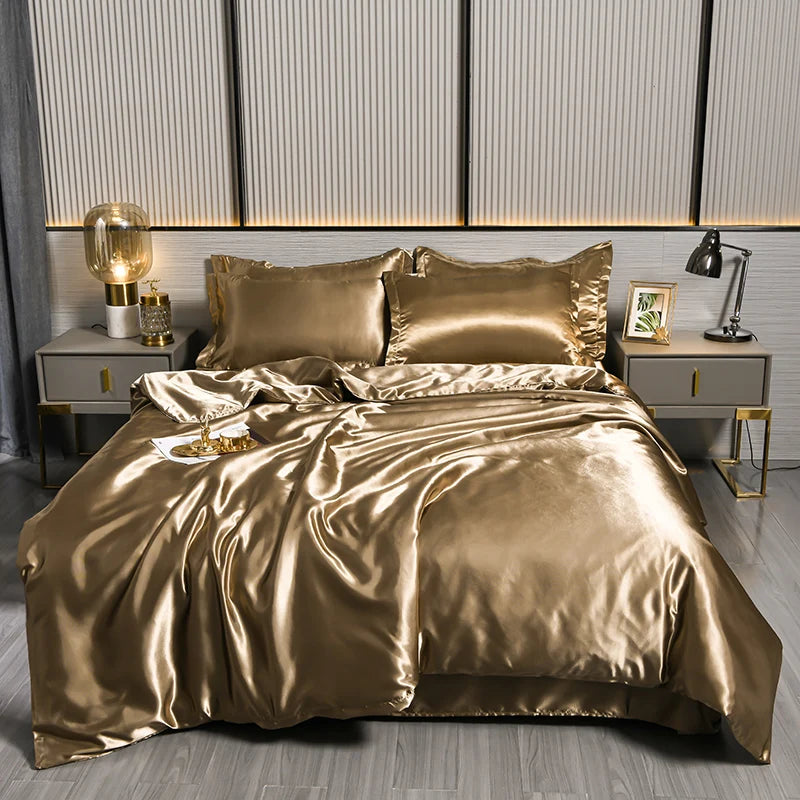 Luxury Mulberry Silky Blending Bedding Set Queen High-end Satin Duvet Cover Set with Sheet Soft Skin Friendly Silky Bedding Sets