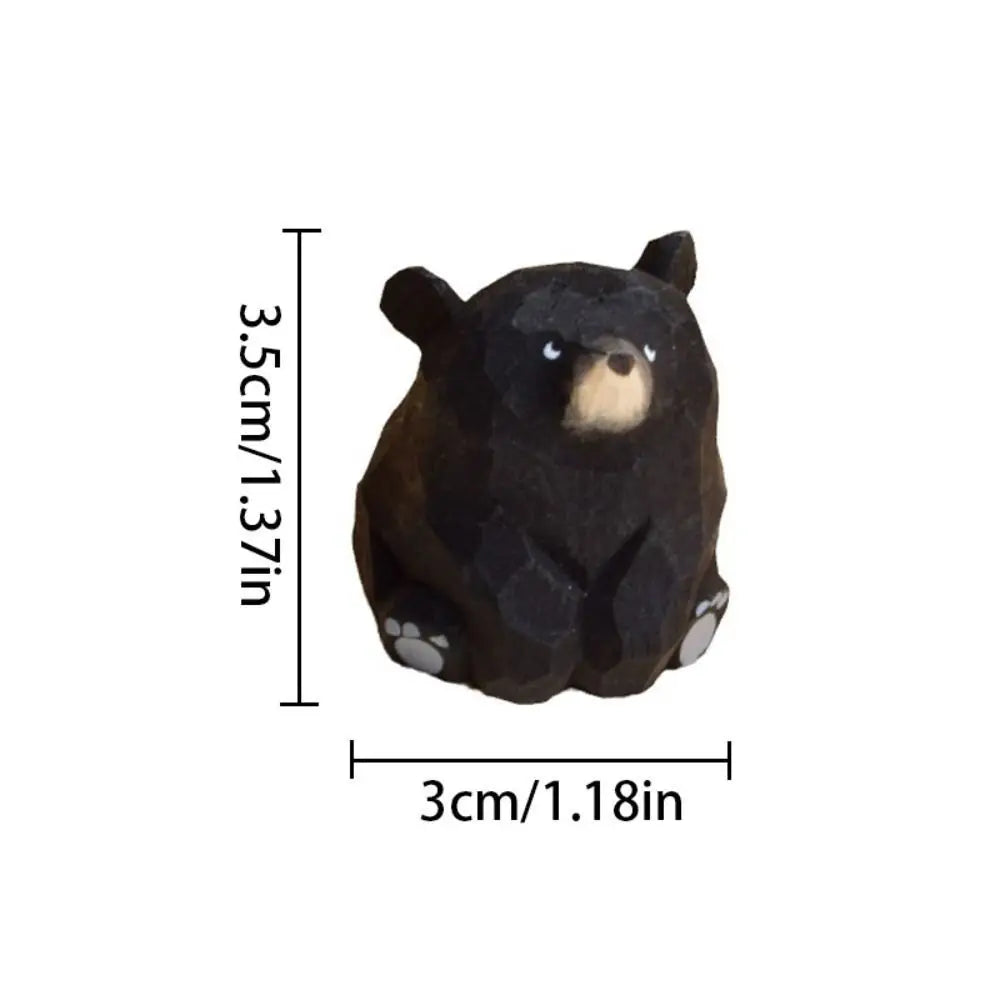 Animal Sculptures Solid Wood Wooden Bear Figurines Hand Carved Realistic Polar Bear Ornament Cute Funny Mini Bear Statue Car