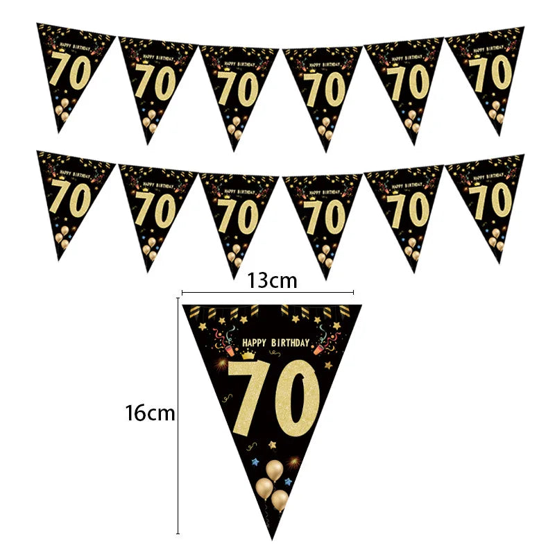 18 21 30 40 Year Happy Birthday Paper Banners Birthday Party Decorations Adult Black Gold Anniversary Party Supplies Photo Props