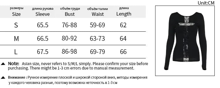 Gothic T-shirt for Women Sexy Hollow Out Mesh Cross Half Turtleneck Black Slim Soft Velvet Long Sleeve  Crop Tops