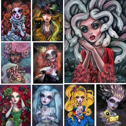 5D Diamond Painting Goth Girls Wonderland Collection Bizarre Art Full Square Diamond Embroidery Cross Stitch Diamond Mosaic Kit