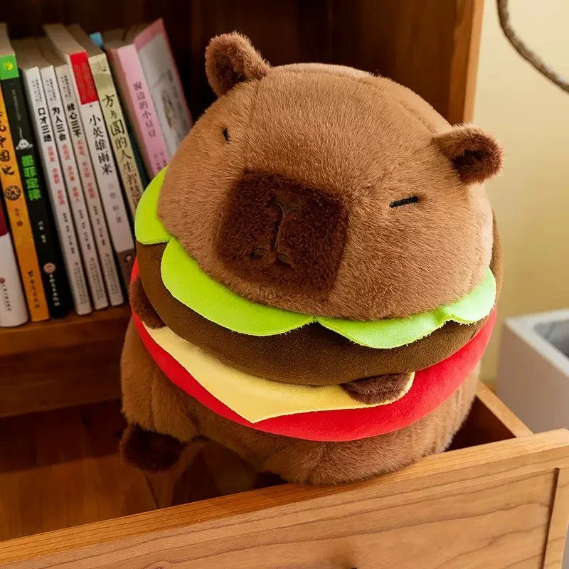 22cm Kawaii Capybara Plush Toys Lovely Hamburger Capybara Pillow Cute Capybara with Swim Rings Stuffed Kawaii Toy Creative Gifts