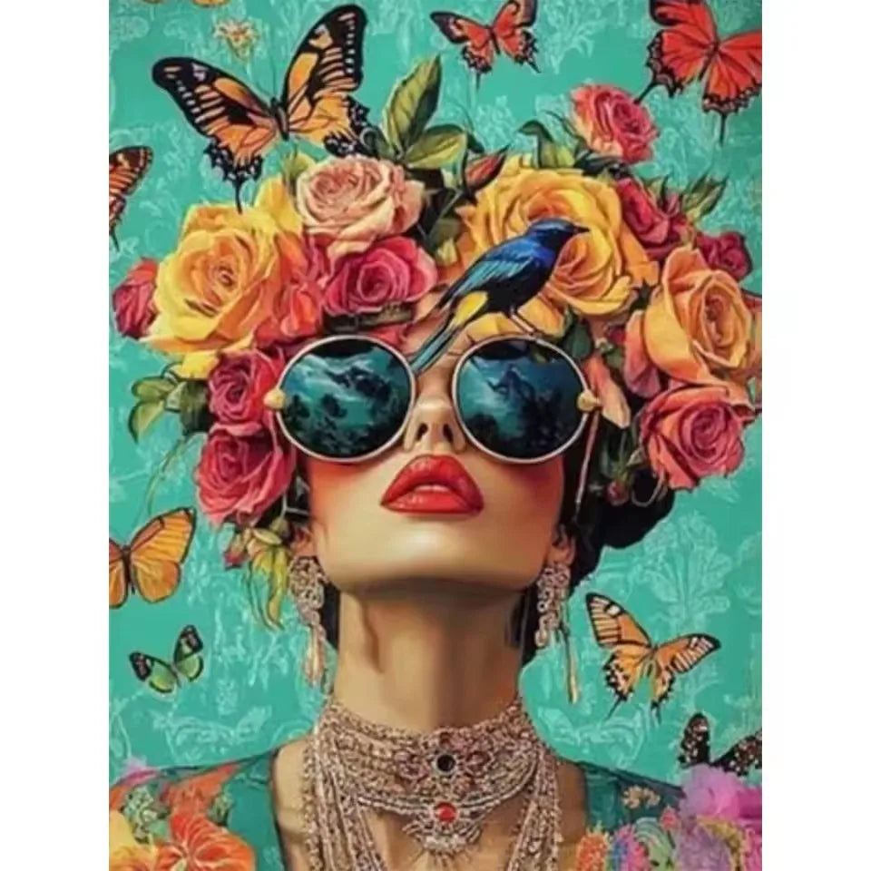 5D DIY Diamond Art Kit Full square Round Drill Mosaic Embroidery Beauty Women,Flowers,Sunglasses Imitation Diamonds Wall Decor