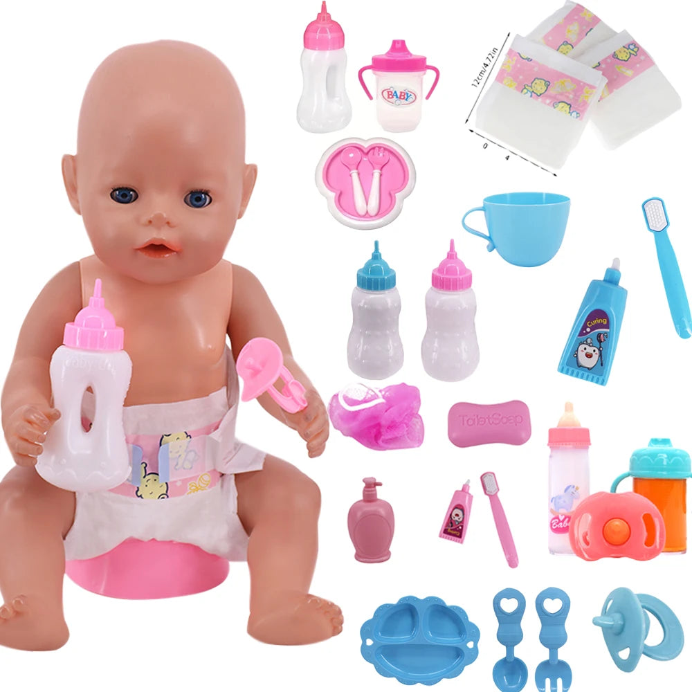 Doll Accessories Mini Diapers Milk Bottles Nipples Toothbrushes For 43CM Baby Doll&18Inch American Doll Accessories,DIY Toy Gift