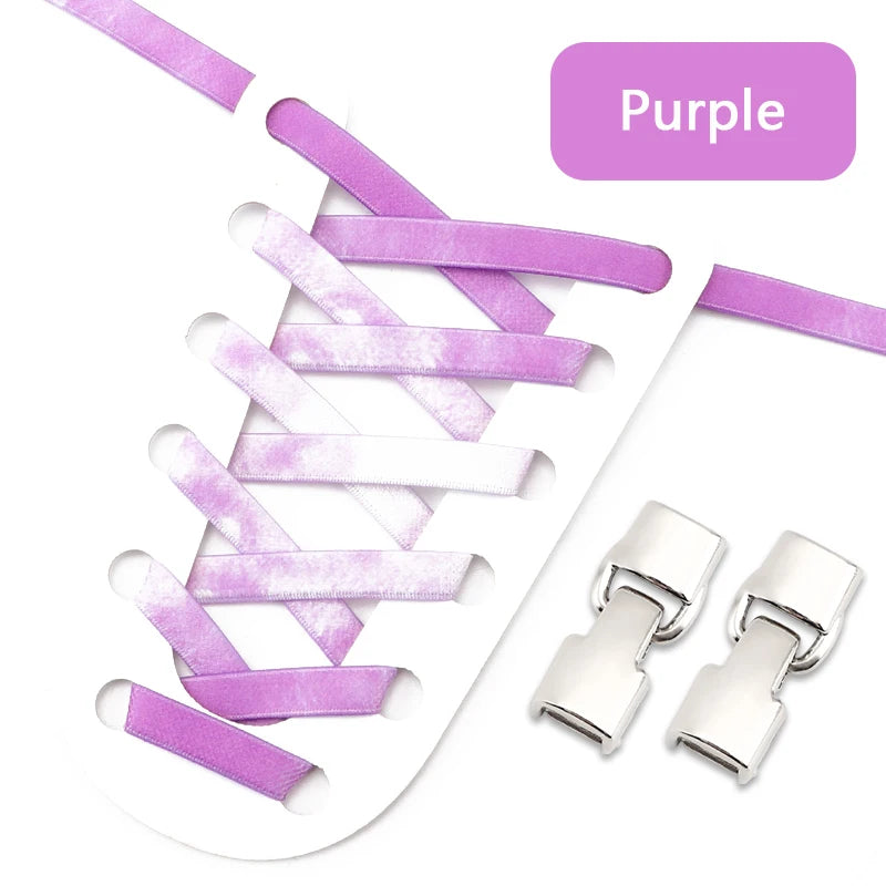 1Pair Rainbow Shoe Laces Without Ties Elastic Shoelaces Metal Buckle Lock Convenient Lazy Shoes Lace For Sneakers Accessories