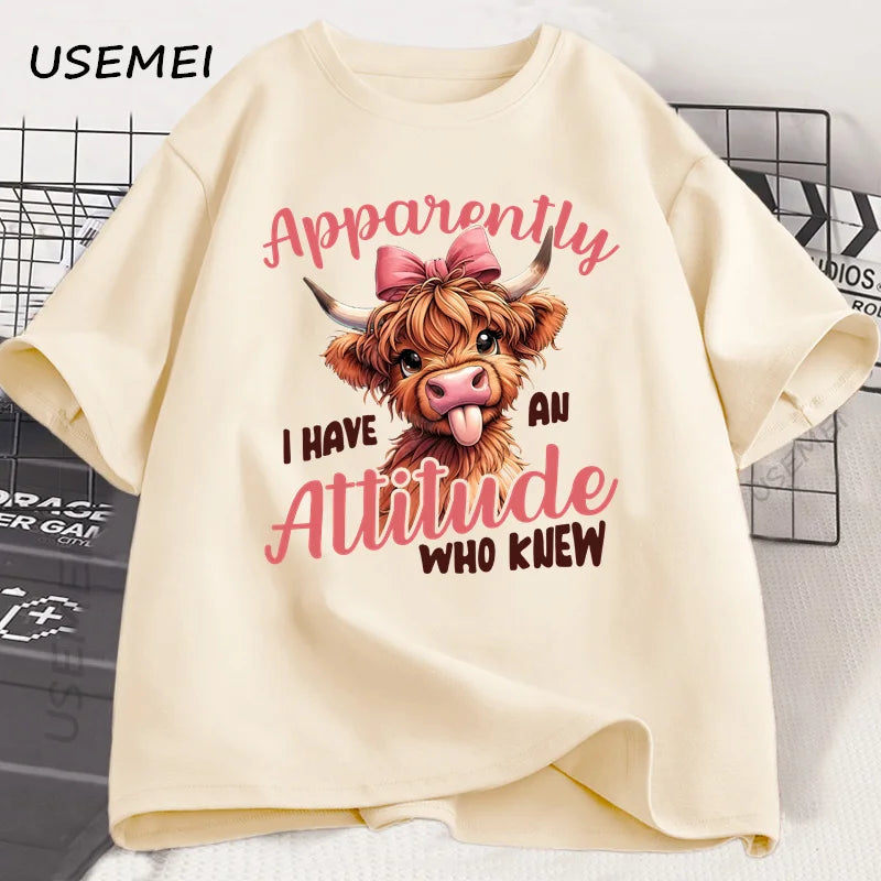 Highland Cow Funny Cows Printed Tshirt Retro Trendy Design T Shirt Cotton Short Sleeve T-shirt Men Women Casual Oversized Tops