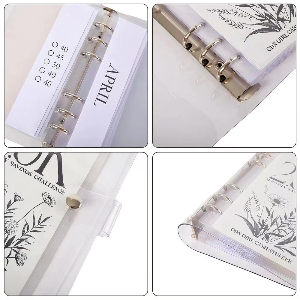 12-Month Money Saving Challenge Planner to Achieve 10K/5K/2.5K Goals, Durable Pvc Six-Ring Binder, Cash Savings Management