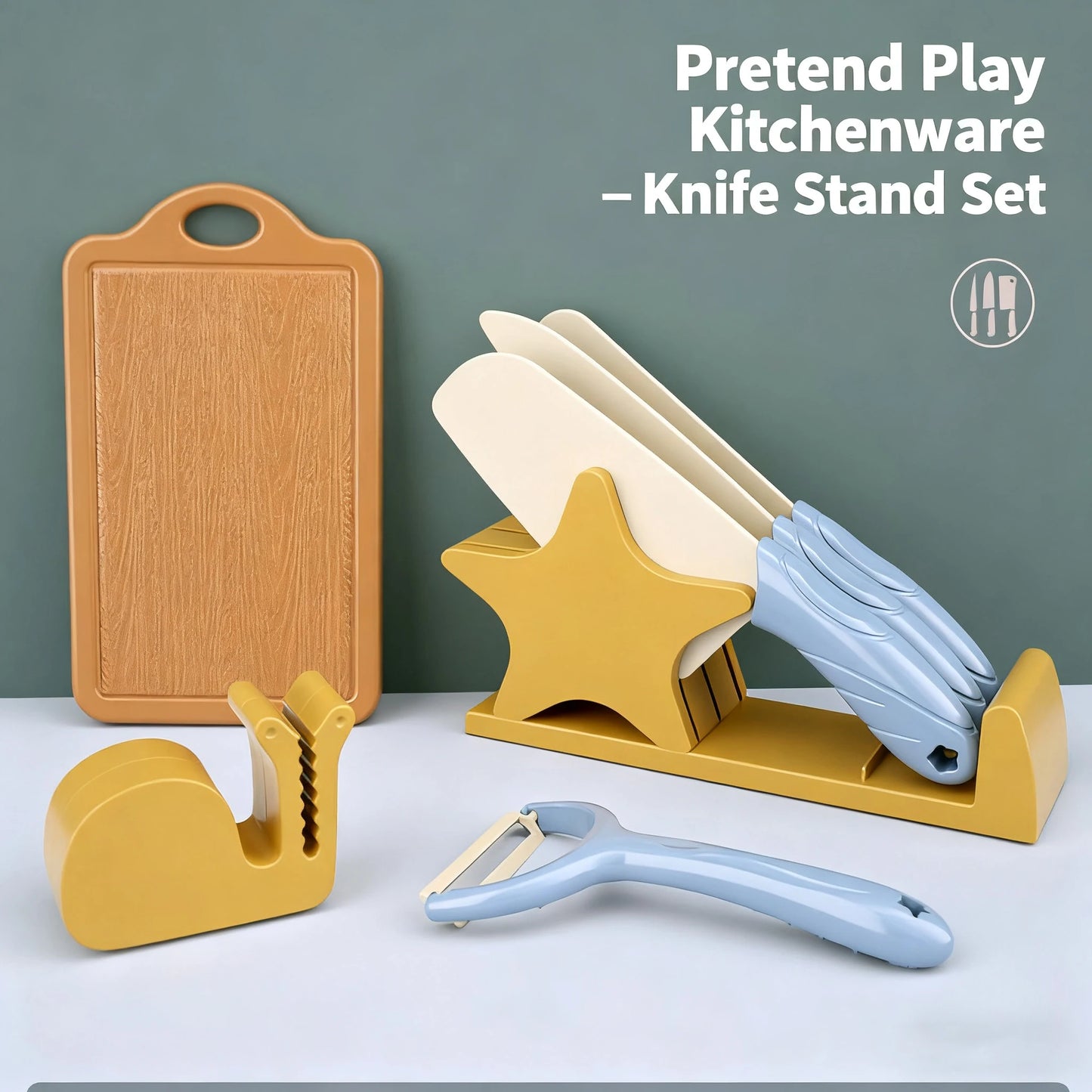 Kids Cooking Set 7Pieces Montessori Kitchen Tools Toddler Pretend Play Safe with Knife Board Can Cutting Fruits Vegetable Food