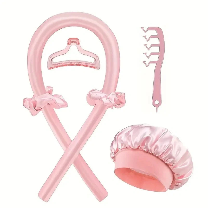 6Pcs Women No-Heat Curly Hair Stick Satin Sleep Cap Set Hair Clip and Ring Comb Sponge Hair Curler Suitable for All Hair Types
