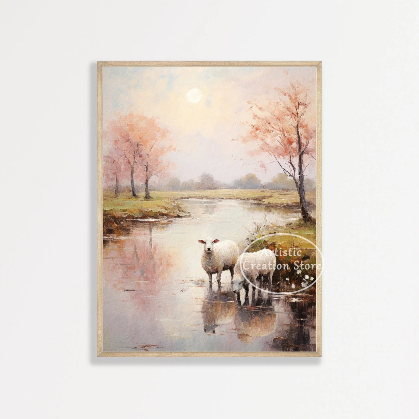 Countryside Highland Sheep Poster Modern Farmhouse Wall Art Pink Sheep Animals Print Canvas Painting Wall Living Room Home Decor