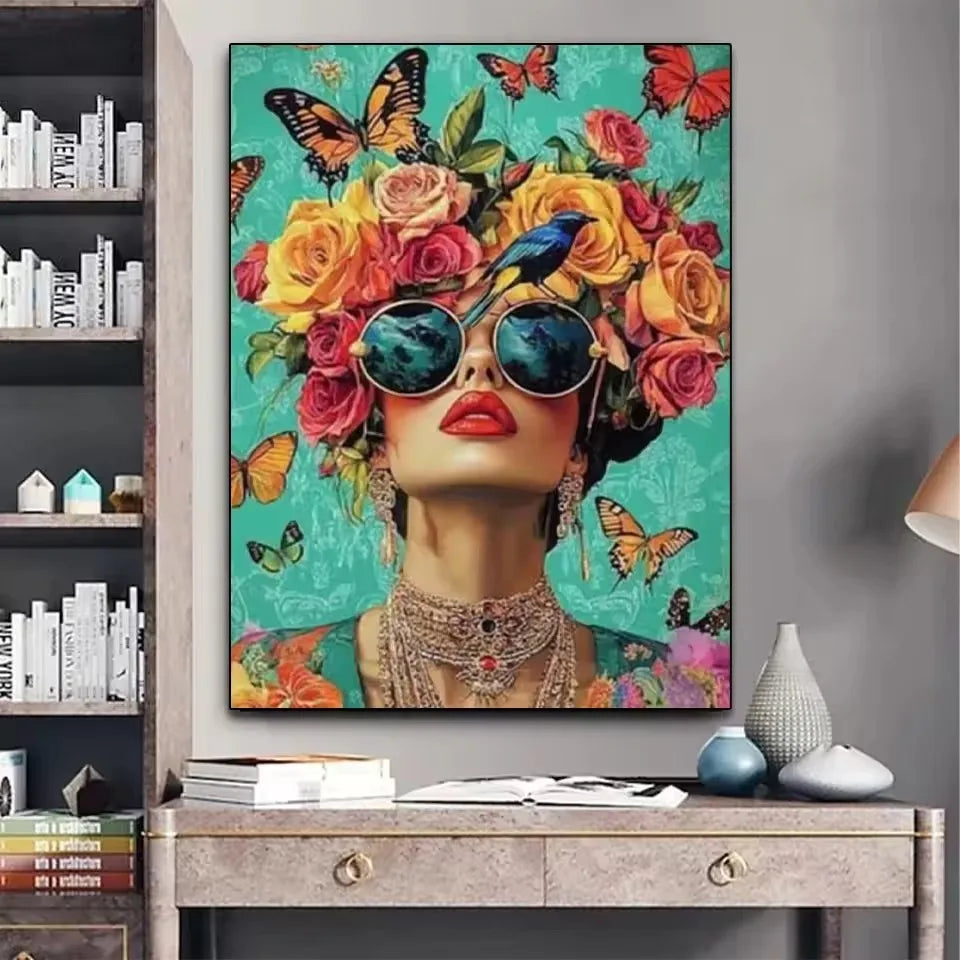5D DIY Diamond Art Kit Full square Round Drill Mosaic Embroidery Beauty Women,Flowers,Sunglasses Imitation Diamonds Wall Decor