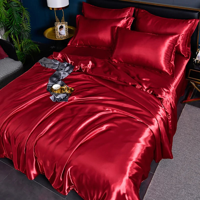 Luxury Mulberry Silky Blending Bedding Set Queen High-end Satin Duvet Cover Set with Sheet Soft Skin Friendly Silky Bedding Sets