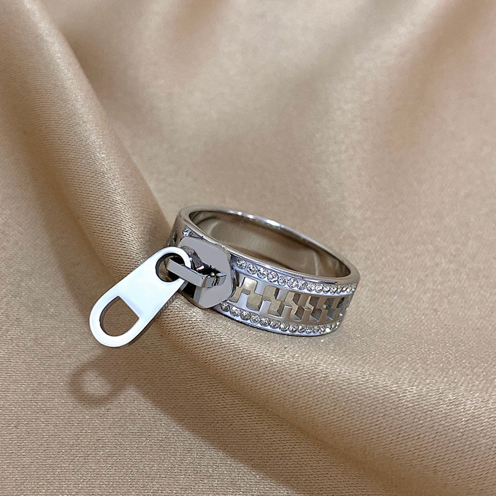 AENSOA Luxurious Zipper Style Stainless Steel Waterproof Rust Resistant Bracelets Inlaid Rhinestone Gold Plated Bracelet Bangles