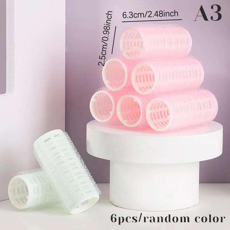 Hair Roller Set 6Pcs Self Grip Heatless Hair Curler Different Size No Heat Self-adhesive Curling Hairdressing Styling Tool