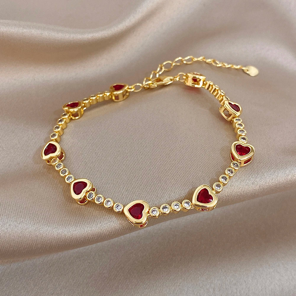 New Style Copper Bracelet Golden Exquisite Zircon heart-shaped Splicing Adjustable Stylish Versatile Perfect For Daily Wear Gift