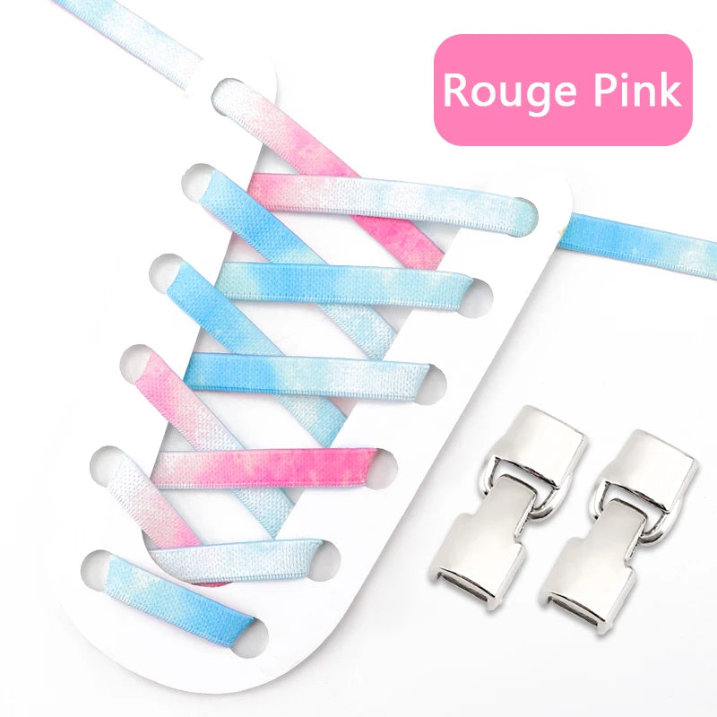 1Pair Rainbow Shoe Laces Without Ties Elastic Shoelaces Metal Buckle Lock Convenient Lazy Shoes Lace For Sneakers Accessories