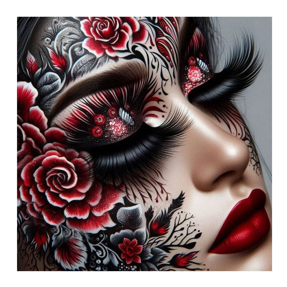5d Diy Diamond Painting New 2025 Woman Red Rose Diamond Mosiac Home Decor Gothic Tattoo Girl Portrait Embroidery Wall Art Gift