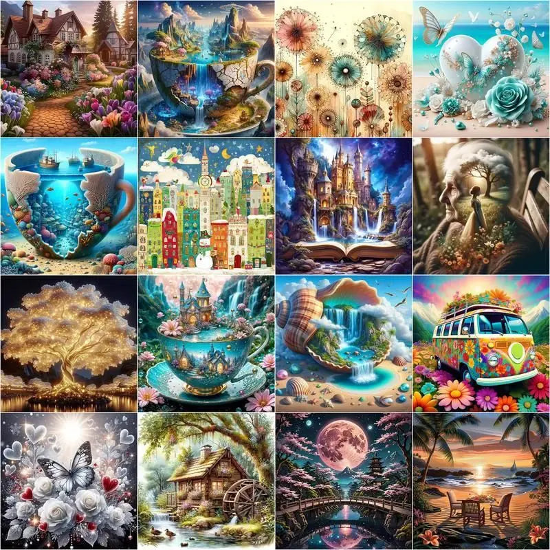 CHENISTORY Diamond Painting 5d Landscape Full Square Diamond Embroidery Mosaic Handicraft Wall Art  Decorations For Home