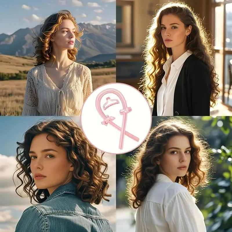 6Pcs Women No-Heat Curly Hair Stick Satin Sleep Cap Set Hair Clip and Ring Comb Sponge Hair Curler Suitable for All Hair Types