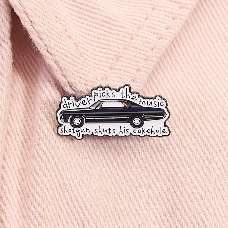 Supernatural TV Show Enamel Pin Driver Picks the Music Gun Shuts His Cakehole Metal Brooch Lapel Badge Jewelry Gift For Friends
